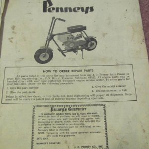 JC Penney Bird Foremost Minibike Owners Manual Cover