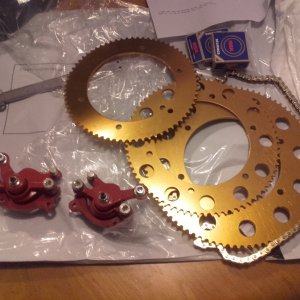 Sprockets, calipers and bearings.