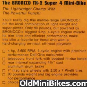 Broncco TX-2 super-4-mini bike spec's