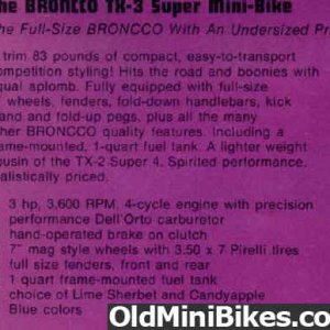 Broncco TX-3 super-4-mini bike spec's