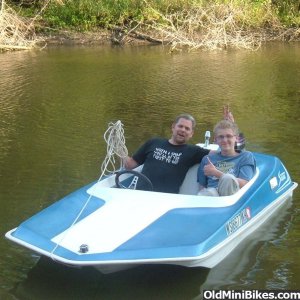 Me and  my boy in the old Sting mini boat. Summer 09