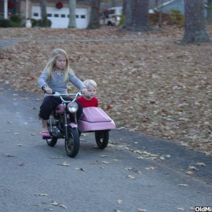 Grand kids riding the Indian Mini with sidecar