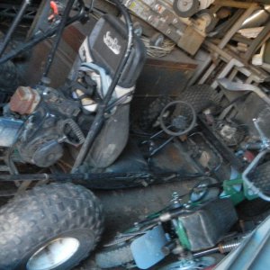 go kart in winter storage. back view